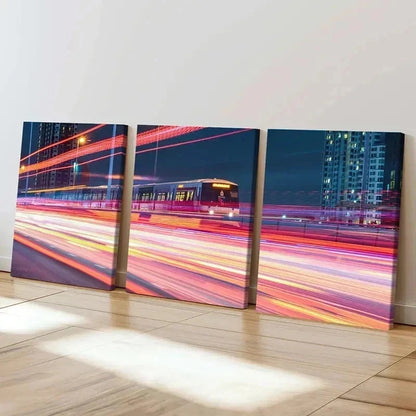 3pcs High Speed Train Aesthetics Color Wall Art Set Canvas Framed 60x90cm - High Quality Print 100% Australian Made Wall Canvas Ready to Hang