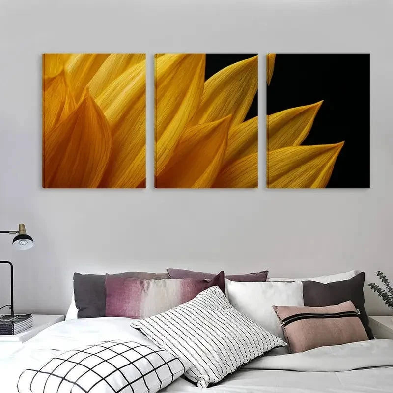 3pcs Golden Sunflower Petals Against Dark Sky Wall Art Set Canvas Framed 40x60cm - High Quality Print 100% Australian Made Wall Canvas Ready to Hang - Bella Home Decor