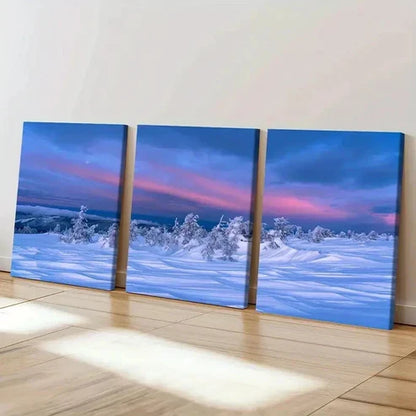 3pcs Snowscape Sunset & Trees Modern Wall Art Canvas Unframed – High Quality Print 100% Australian Made Wall Canvas