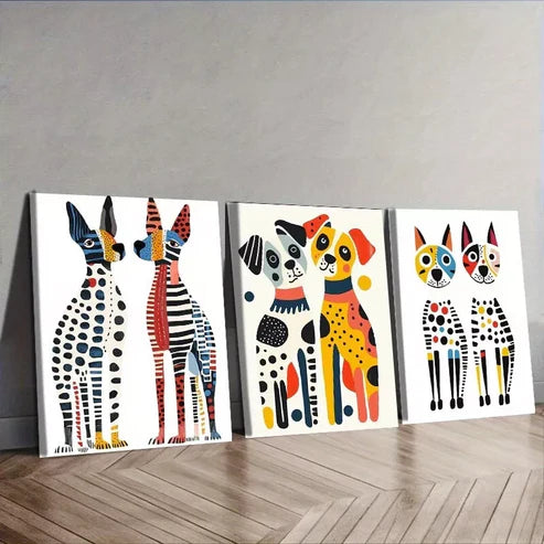 3 PCS Two Surreal Dogs Colorful White Background Wall Art Set Canvas Unframed - High Quality Print 100% Australian Made Wall Canvas (duplicate)