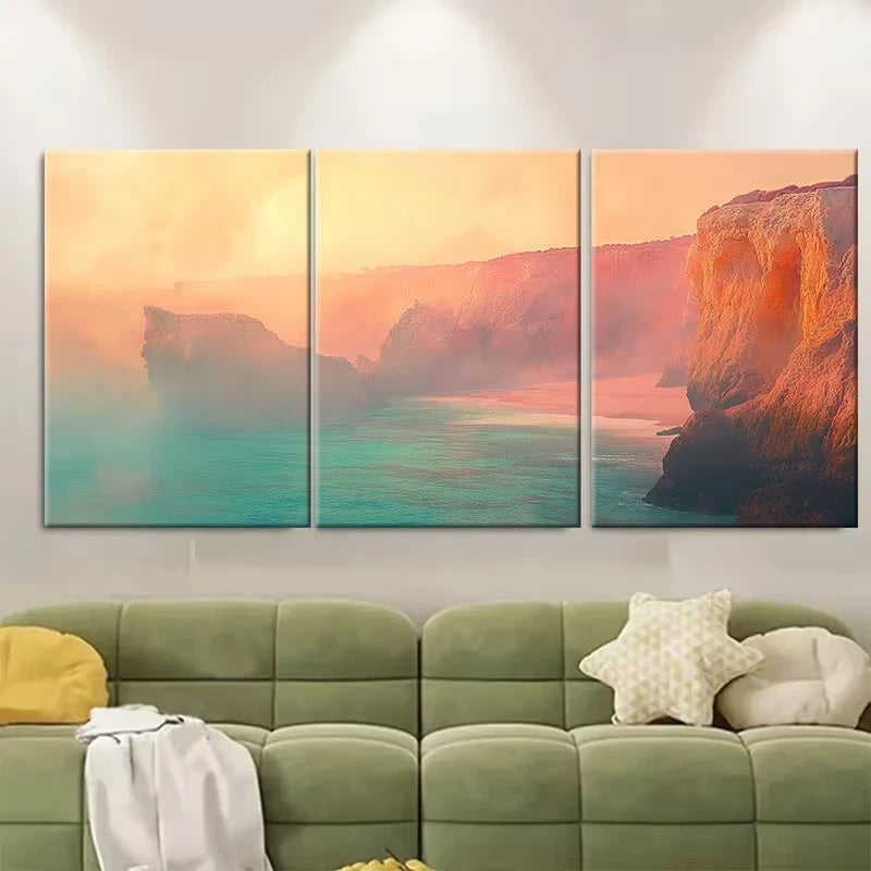 3pcs Haze over the Algarve at Sunrise Metal Print Ready to Hang Art