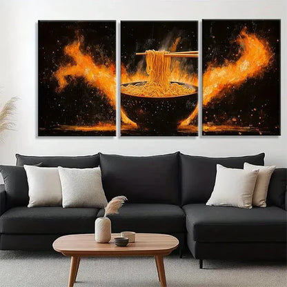 3pcs Bold and Fiery Noodle Dramatic Perfect Wall Art Canvas Unframed - High Quality Print 100% Australian Made Wall Canvas
