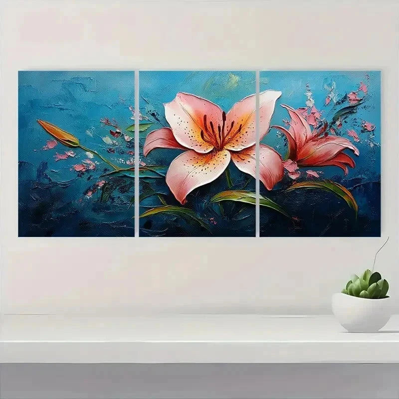 3pcs Original Lily Flower Floral Perfect Wall Art Set Canvas Framed 40x60cm - High Quality Print 100% Australian Made Wall Canvas Ready to Hang