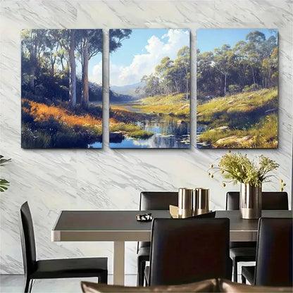 3pcs Margaret River Flowing Australian Nature  Wall Art Set Canvas Framed 50x70cm - High Quality Print 100% Australian Made Wall Canvas Ready to Hang