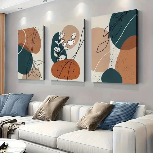 3pcs Orange And Blue Minimalist Wall Art Canvas Unframed – High Quality Print 100% Australian Made Wall Canvas