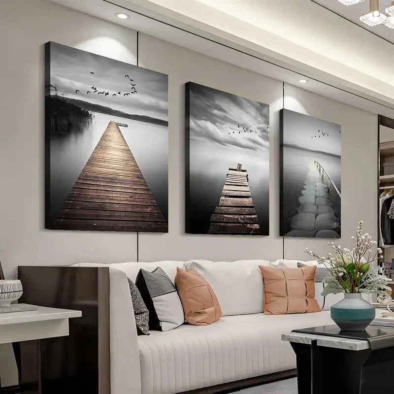 3pcs Modern Minimalist Golden River Forest Wall Art Set Canvas Framed 40x60cm - High Quality Print 100% Australian Made Wall Canvas Ready to Hang