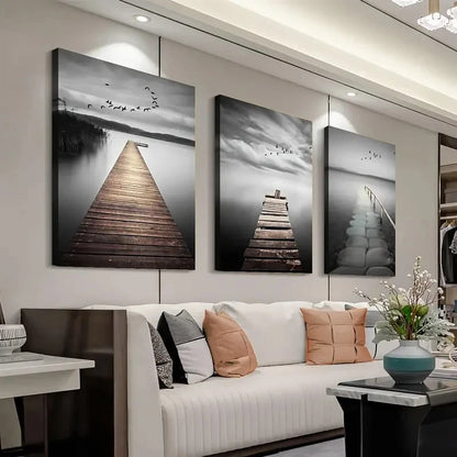 3pcs Modern Minimalist Golden River Forest Wall Art Set Canvas Framed 40x60cm - High Quality Print 100% Australian Made Wall Canvas Ready to Hang