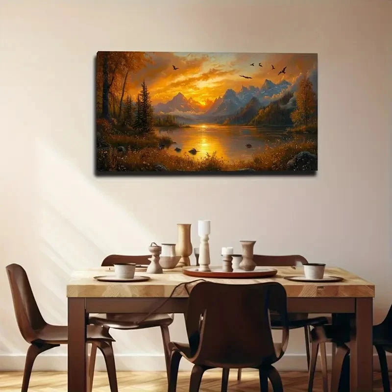 Autumn Mountain Landscape Wall Art Canvas Office Home Room Framed 120x60cm