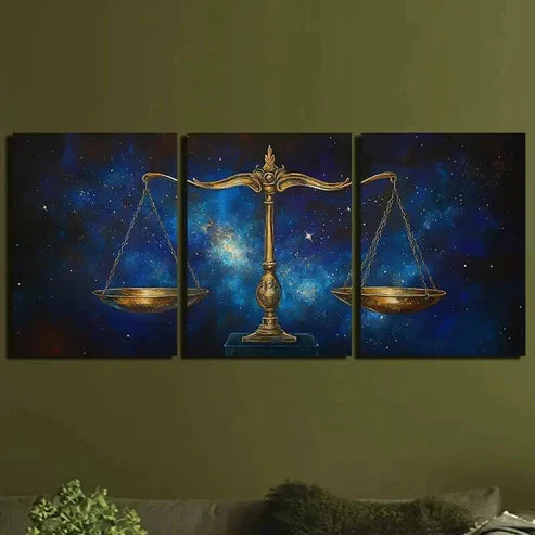 3pcs Galaxy Scale of Justice Triptych Wall Art Canvas Unframed - High Quality Print 100% Australian Made Wall Canvas - Bella Home Decor