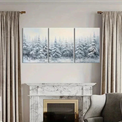 3pcs Winter Forest Snowy Trees Landscape Wall Art Canvas Unframed - High Quality Print 100% Australian Made Wall Canvas