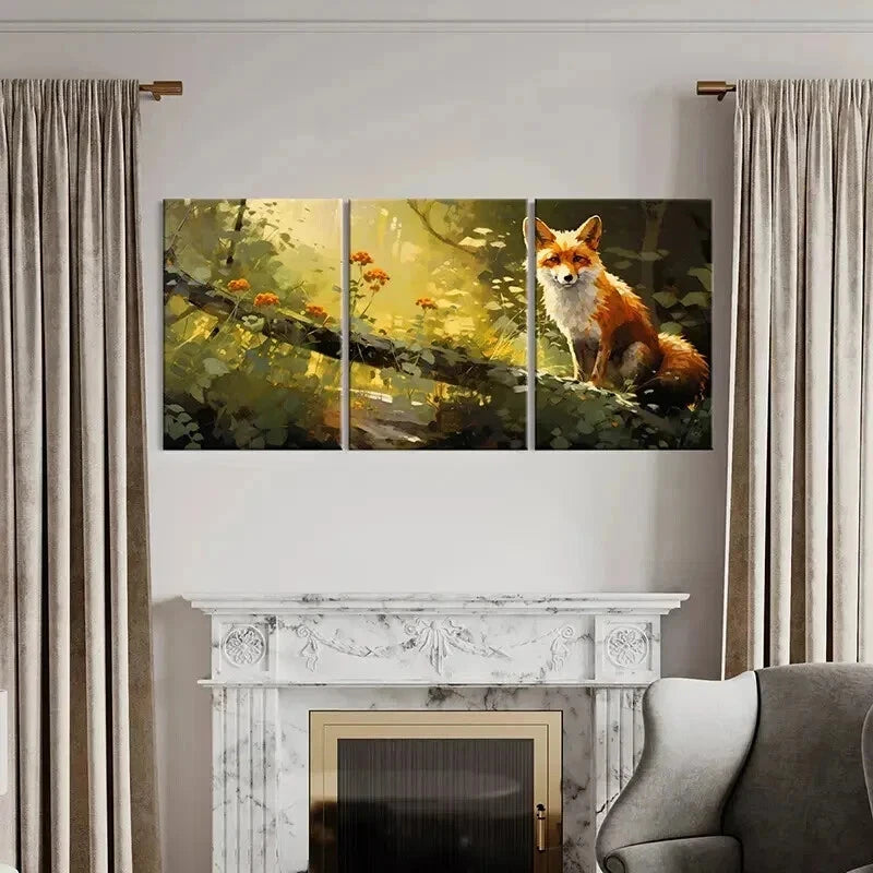 3pcs Including a Fox in a Forest Designed Wall Art Set Canvas Framed 60x90cm - High Quality Print 100% Australian Made Wall Canvas Ready to Hang - Bella Home Decor