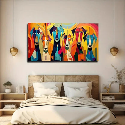Vibrant Abstract Dog Wall Art Canvas Office Home Room Framed 120x60cm