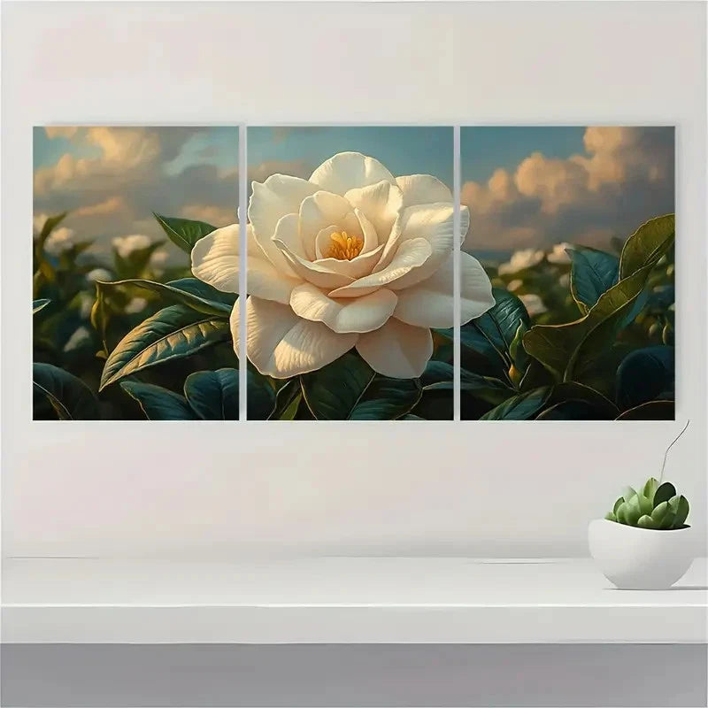3pcs White Gardenia Flower Prints FP  Wall Art Set Canvas Framed 60x90cm - High Quality Print 100% Australian Made Wall Canvas Ready to Hang