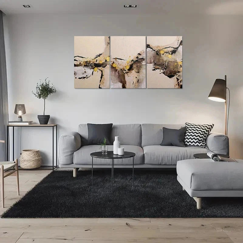 3pcs Modern Abstract Brown Yellow Metal Print Ready to Hang Art