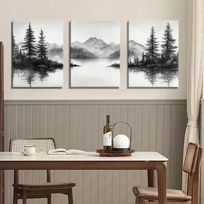 3pcs Black and White Forest Nature Misty Perfect Wall Art Set Canvas Framed 40x60cm - High Quality Print 100% Australian Made Wall Canvas Ready to Hang - Bella Home Decor