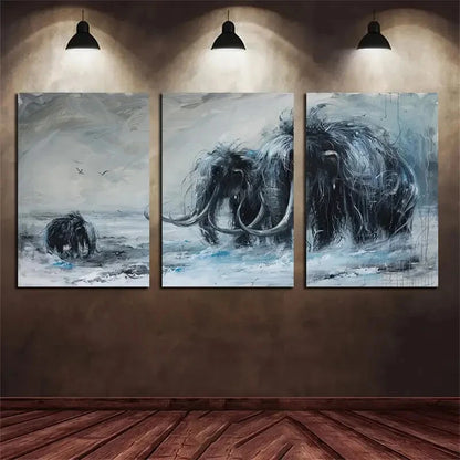 3pcs Mammoths Trek Through The Snow Metal Print Ready to Hang Art - Bella Home Decor