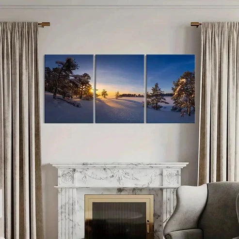 3pcs Snowscape Sunrise and Trees Modern Wall Art Canvas Unframed – High Quality Print 100% Australian Made Wall Canvas