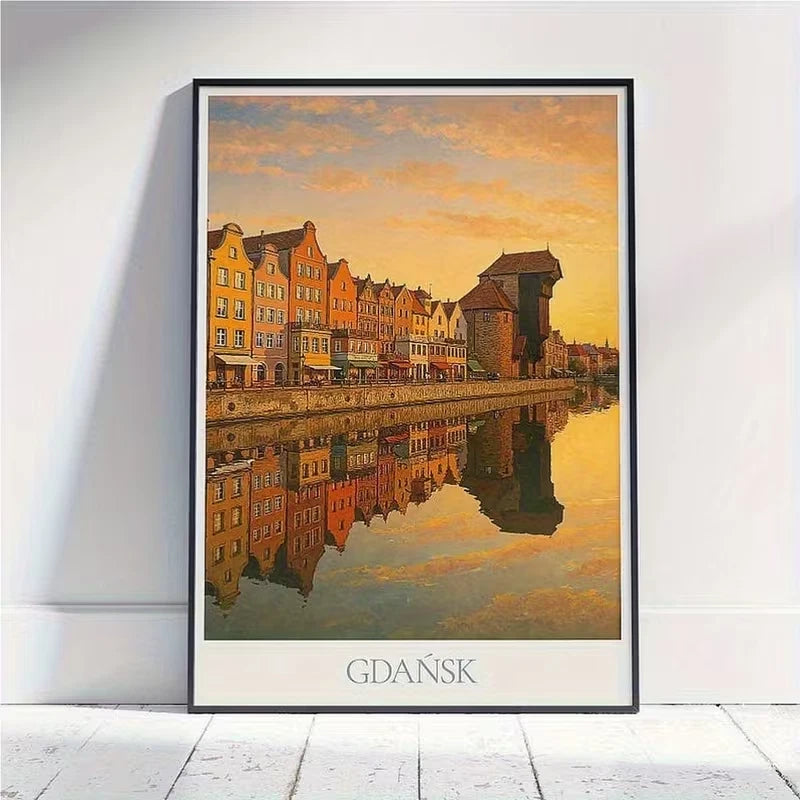 Gdańsk Poland Motlawa River Travel Poster Print Wall Art