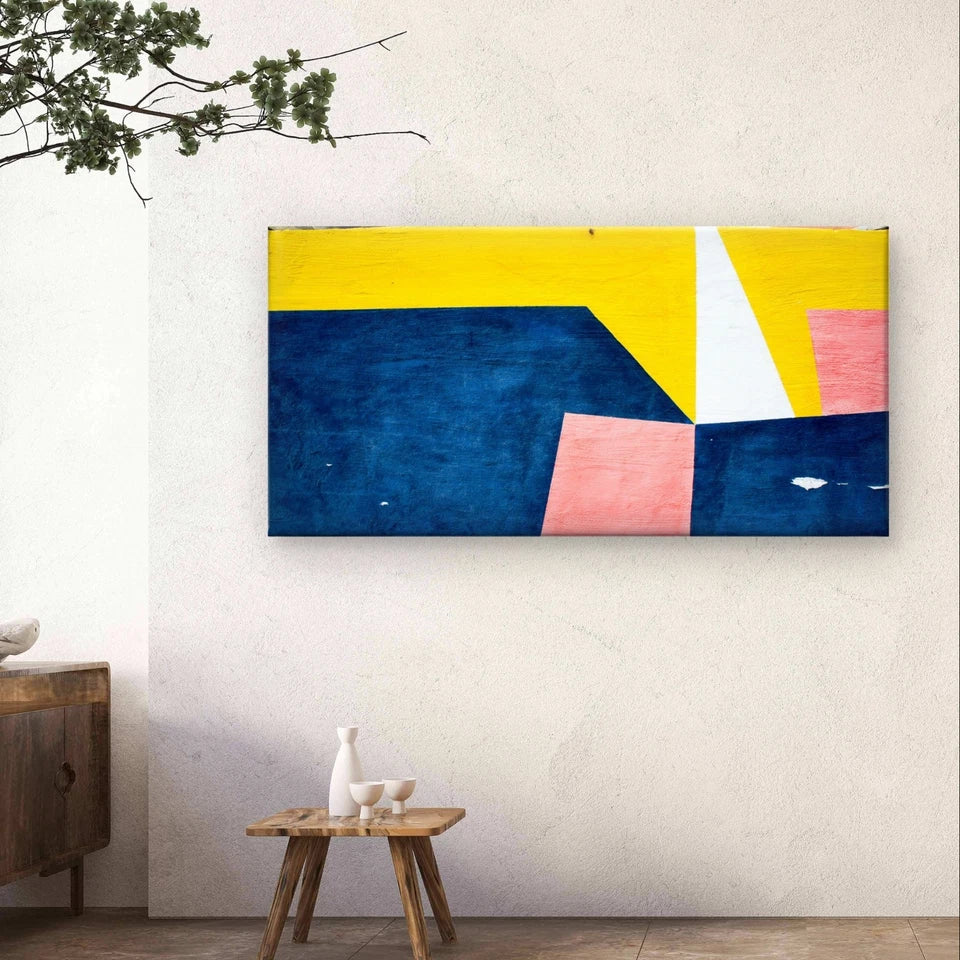 Blue, Yellow, and Pink Geometric Wall Art Canvas Office Home Framed 120x60cm
