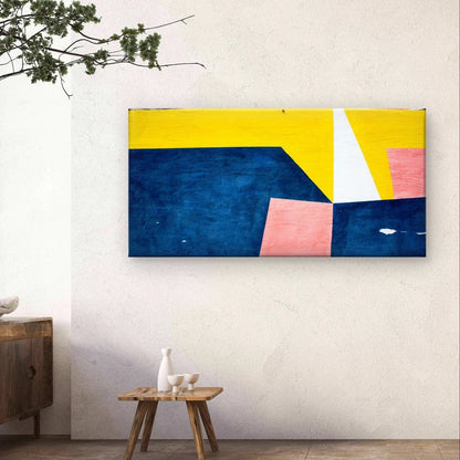Blue, Yellow, and Pink Geometric Wall Art Canvas Office Home Framed 120x60cm