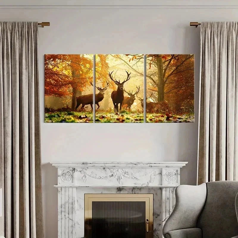 3pcs Forest Deer Animal Decoration Wall Art Set Canvas Framed 50x70cm - High Quality Print 100% Australian Made Wall Canvas Ready to Hang - Bella Home Decor