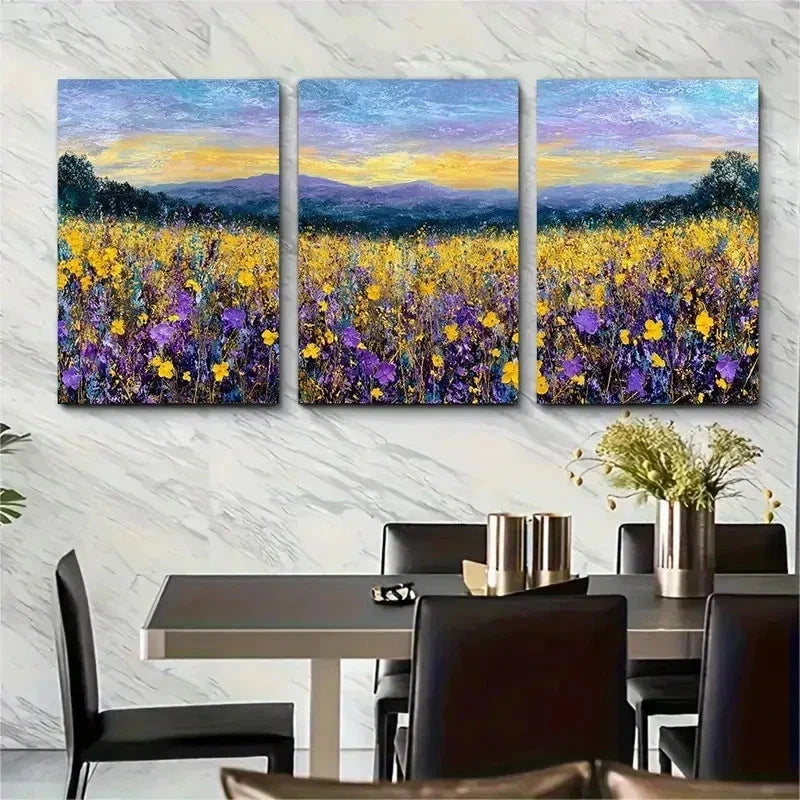 3pcs Colorful Meadow Sunset Field Perfect Wall Art Set Canvas Framed 50x70cm - High Quality Print 100% Australian Made Wall Canvas Ready to Hang - Bella Home Decor