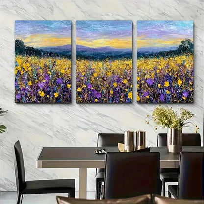 3pcs Colorful Meadow Sunset Field Perfect Wall Art Set Canvas Framed 50x70cm - High Quality Print 100% Australian Made Wall Canvas Ready to Hang - Bella Home Decor