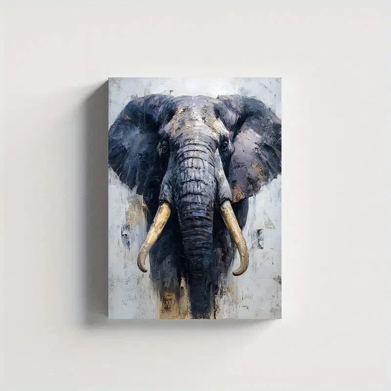 Majestic Elephant Textured Blue Painting 40x60cm Metal Print Ready to Hang