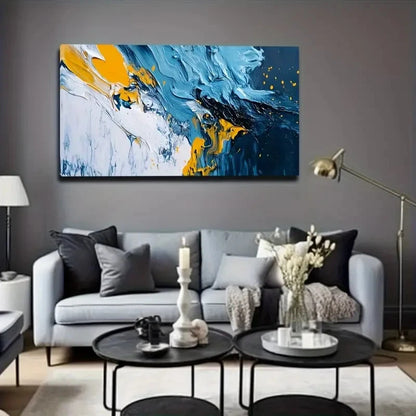 Yellow & White Swirls Abstract Wall Art Canvas Office Home Room Framed 120x60cm