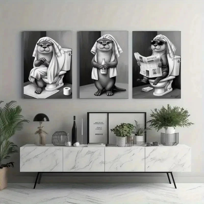 3pcs Otter Decorations   Wall Art Set Canvas Framed 40x60cm - High Quality Print 100% Australian Made Wall Canvas Ready to Hang