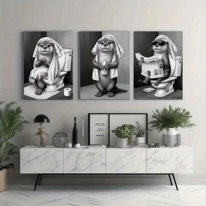 3pcs Otter Decorations   Wall Art Set Canvas Framed 40x60cm - High Quality Print 100% Australian Made Wall Canvas Ready to Hang