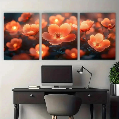 3pcs Floral Lantern Orange Red Blooms Perfect Wall Art Set Canvas Framed 50x70cm - High Quality Print 100% Australian Made Wall Canvas Ready to Hang