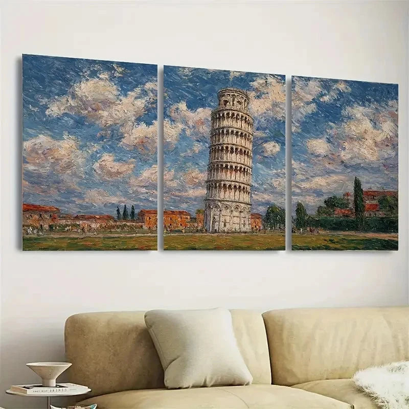 3pcs Claude Monet Leaning Tower of Pisa Wall Art Set Canvas Framed 40x60cm - High Quality Print 100% Australian Made Wall Canvas Ready to Hang - Bella Home Decor