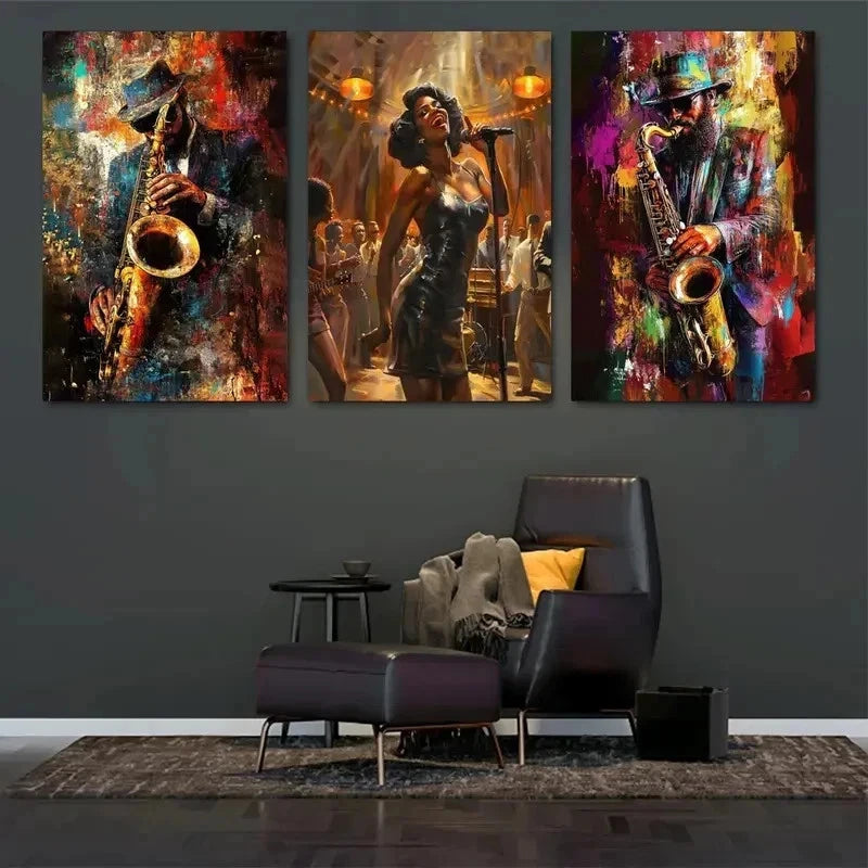 3pcs black music band  Wall Art Set Canvas Framed 40x60cm - High Quality Print 100% Australian Made Wall Canvas Ready to Hang - Bella Home Decor