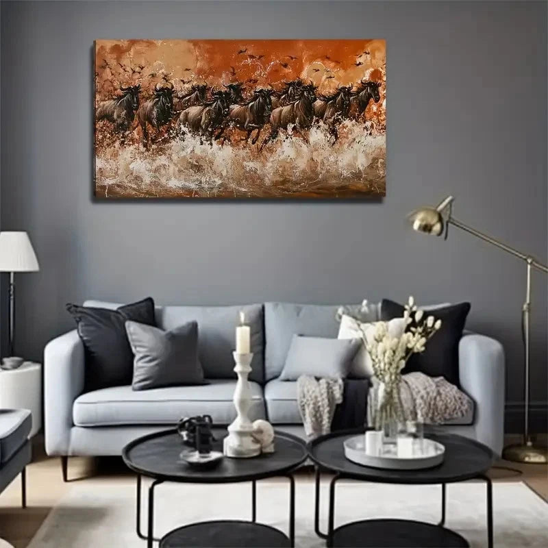 Wild Wildebeest Decoration Wall Art Canvas Office Home Room Framed 120x60cm
