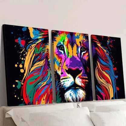 3pcs Colored Mane of a Majestic Lion Wall Art Canvas Unframed - High Quality Print 100% Australian Made Wall Canvas - Bella Home Decor