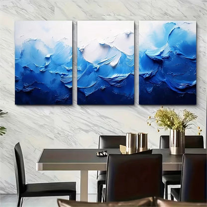 3pcs Abstract Blue and White Paint Splash Wall Art Set Canvas Framed 40x60cm - High Quality Print 100% Australian Made Wall Canvas Ready to Hang - Bella Home Decor