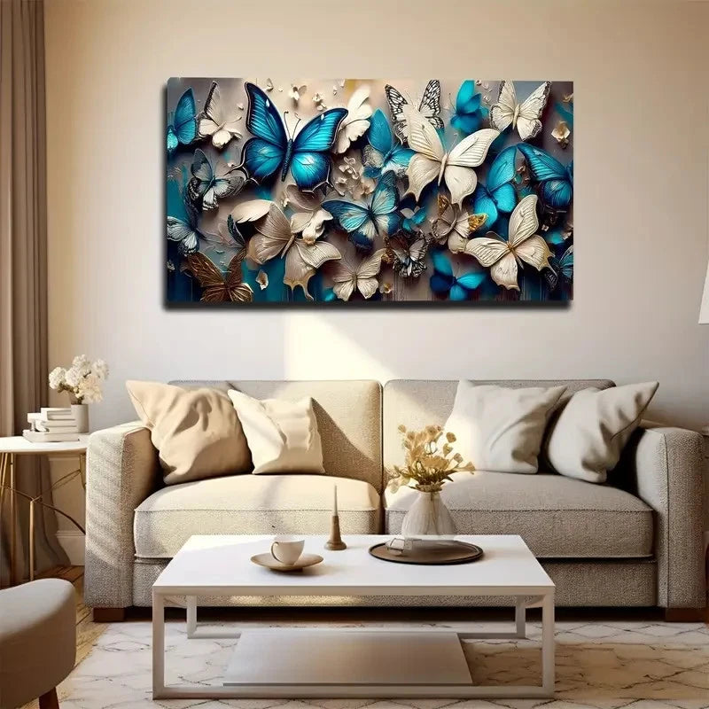 Dancing Butterflies Suitable Wall Art Canvas Office Home Room Framed 120x60cm