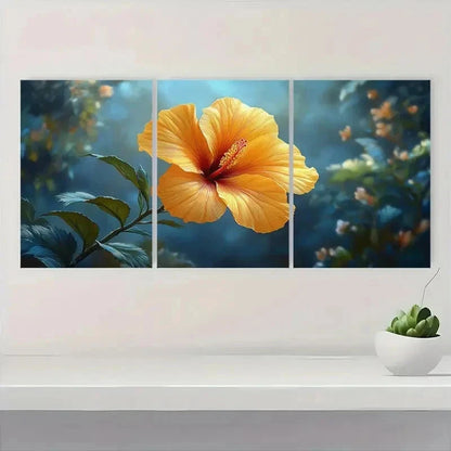 3pcs Yellow Hibiscus Flower Canvas Print F Wall Art Set Canvas Framed 50x70cm - High Quality Print 100% Australian Made Wall Canvas Ready to Hang