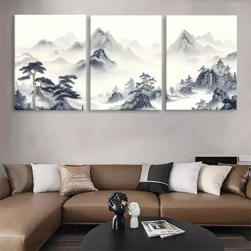 3pcs Misty Mountain Landscape and Pine Wall Art Canvas Unframed - High Quality Print 100% Australian Made Wall Canvas