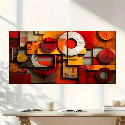 Yellow & Red Geometric Wall Art Canvas Office Home Room Framed 120x60cm