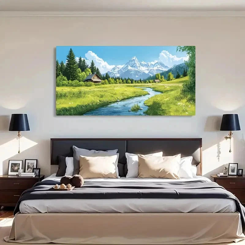 Mountain Stream Picturesque Wall Art Canvas Office Home Room Framed 120x60cm