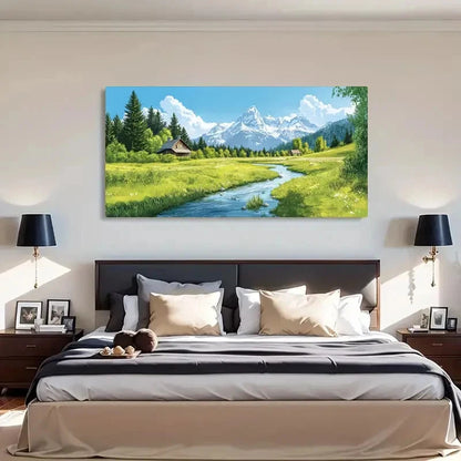 Mountain Stream Picturesque Wall Art Canvas Office Home Room Framed 120x60cm