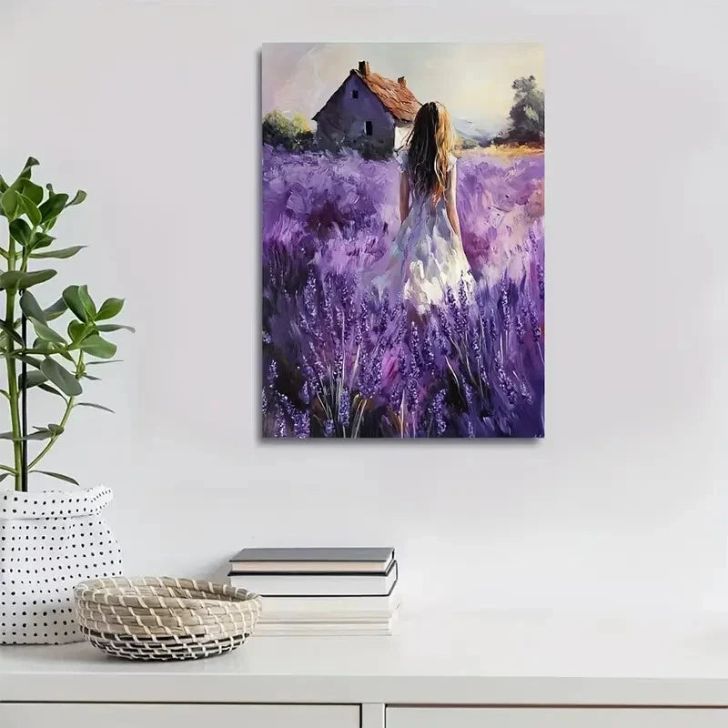 Idyllic Countryside Scene with Girl in White Painting 40x60cm Metal Print Ready to Hang - Bella Home Decor