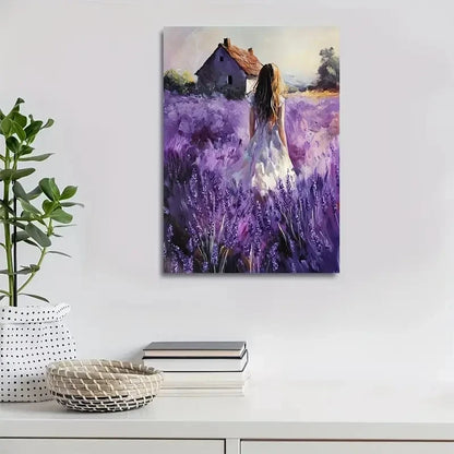 Idyllic Countryside Scene with Girl in White Painting 40x60cm Metal Print Ready to Hang - Bella Home Decor