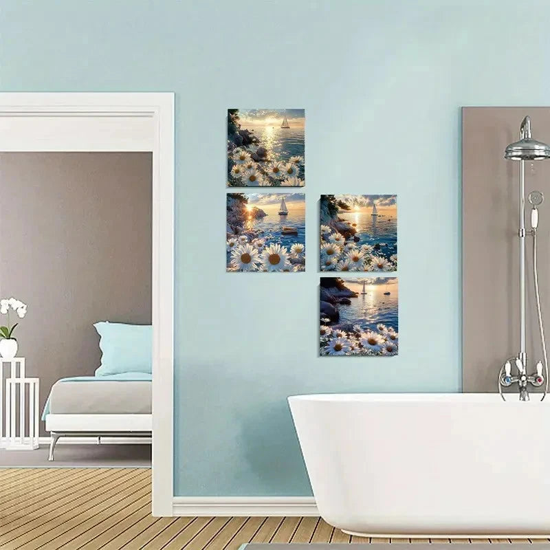 4pcs Daisy sea sail  Wall Art Canvas Framed
