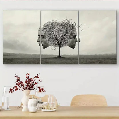 3 PCS Black & White Fantasy Surreal Tree And Faces Wall Art Set Canvas Unframed - High Quality Print 100% Australian Made Wall Canvas - Bella Home Decor