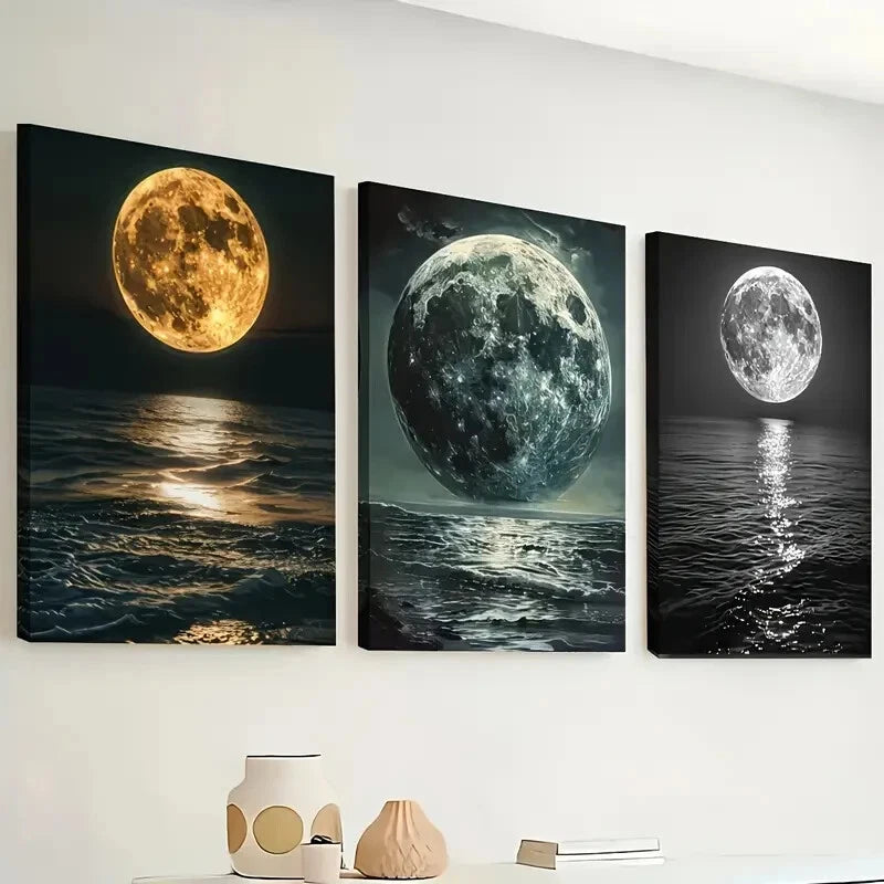 3pcs Night View Planet Ocean Mural Perfect Wall Art Set Canvas Framed 40x60cm - High Quality Print 100% Australian Made Wall Canvas Ready to Hang - Bella Home Decor