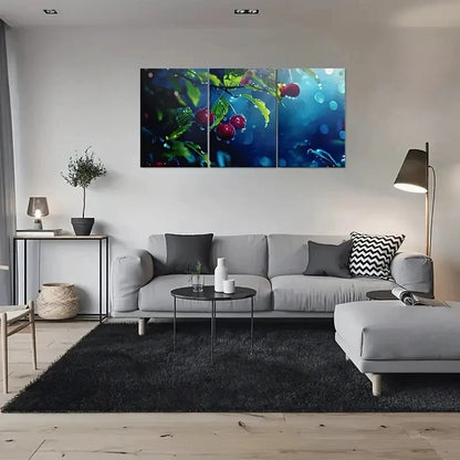 3pcs Glowing Berry Modern Water Droplets Effect Metal Print Ready to Hang Art - Bella Home Decor