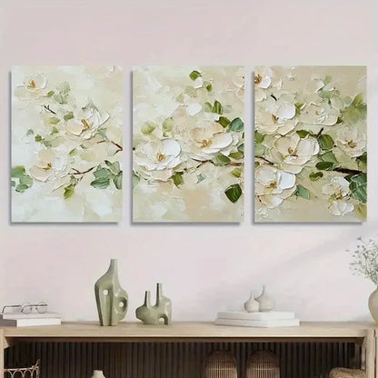 3pcs Abstract White Magnolia Flower Perfect Wall Art Canvas Unframed - High Quality Print 100% Australian Made Wall Canvas - Bella Home Decor